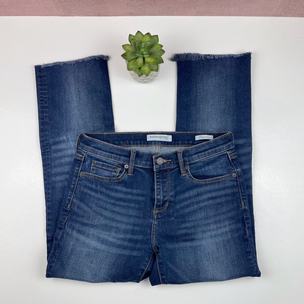 Banana Republic Dark Blue Straight Denim Jeans Frayed Women Size 26 Short